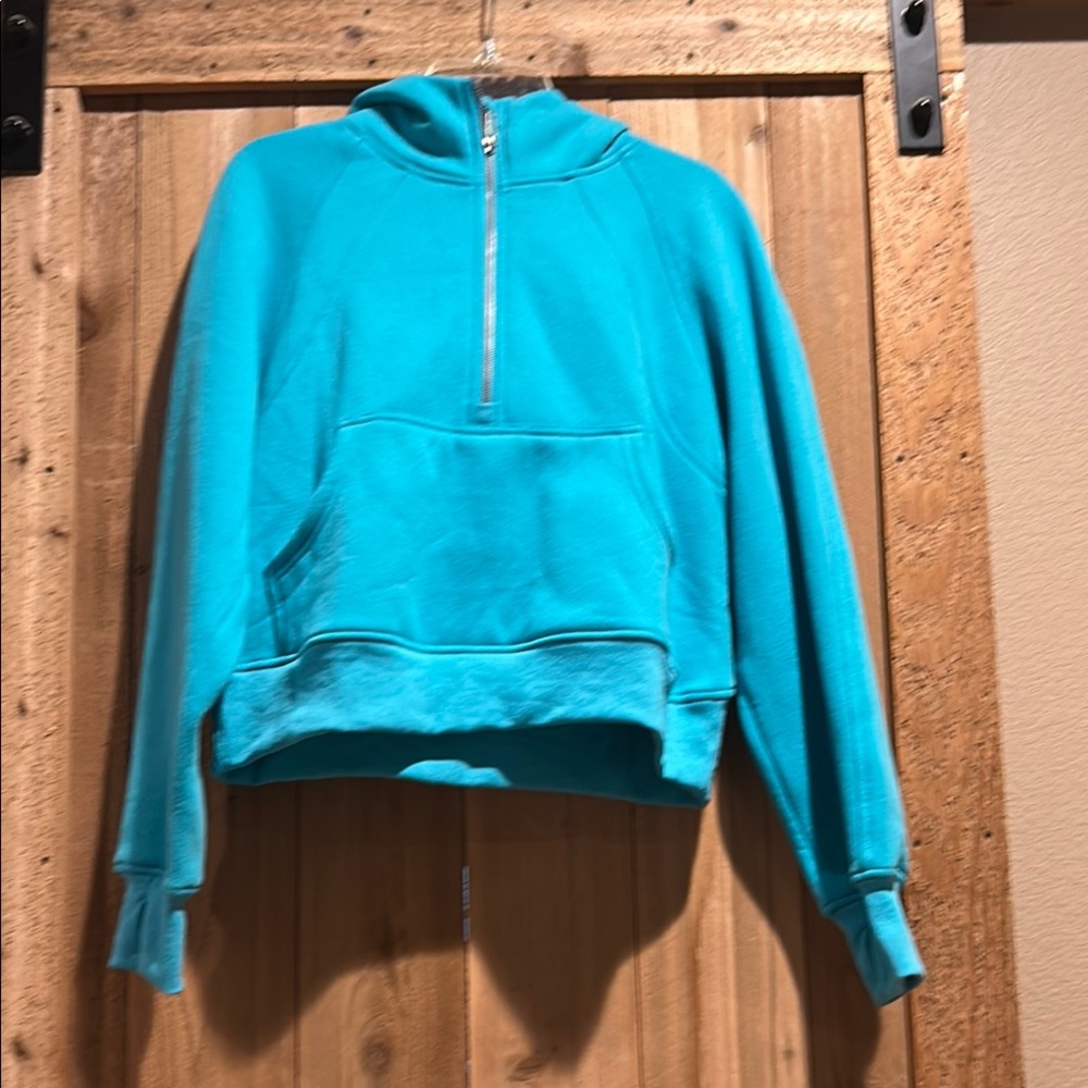 Blue Cowl Neck Sweater with Ribbed Cuffs